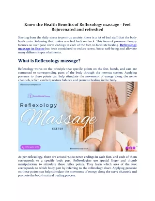 Know the Health Benefits of Reflexology massage - Feel Rejuvenated and refreshed