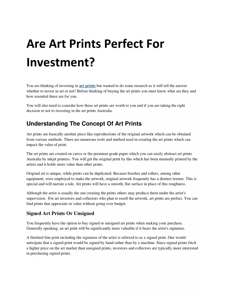 are art prints perfect for investment