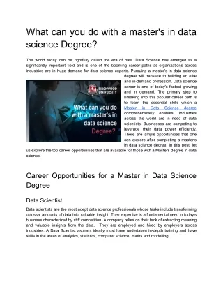 What can you do with a master's in data science Degree