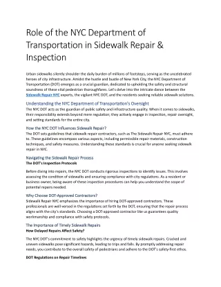 Role of the NYC Department of Transportation in Sidewalk Repair & Insopection