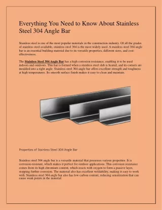 Everything You Need to Know About Stainless Steel 304 Angle Bar