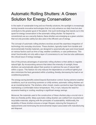 automatic rolling shutters a green solution