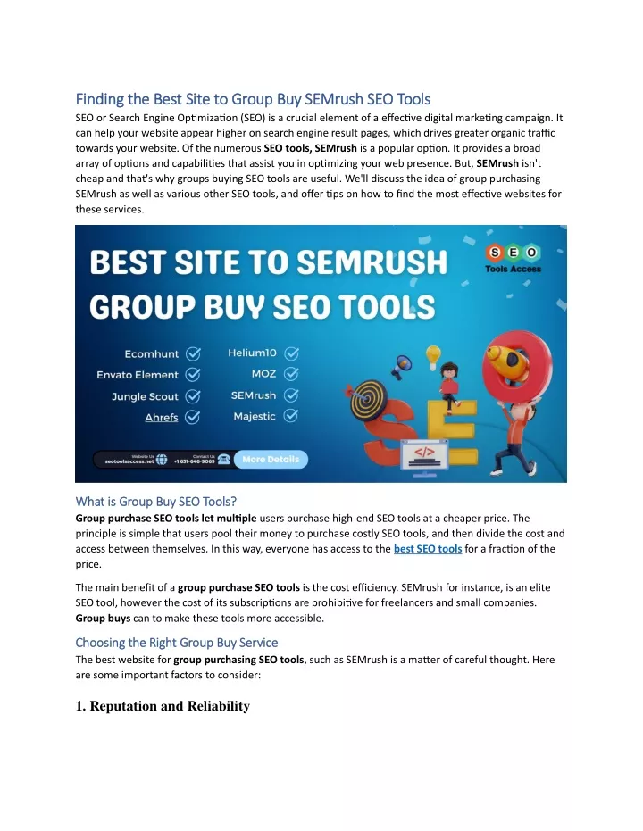 finding the best site to group buy semrush