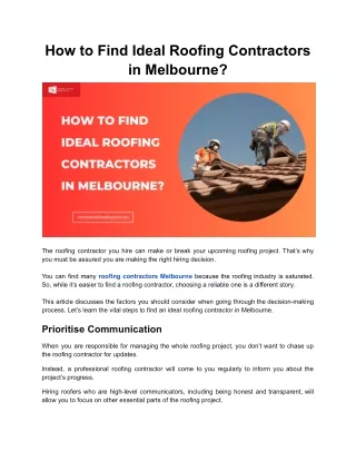 how to find ideal roofing contractors in melbourne