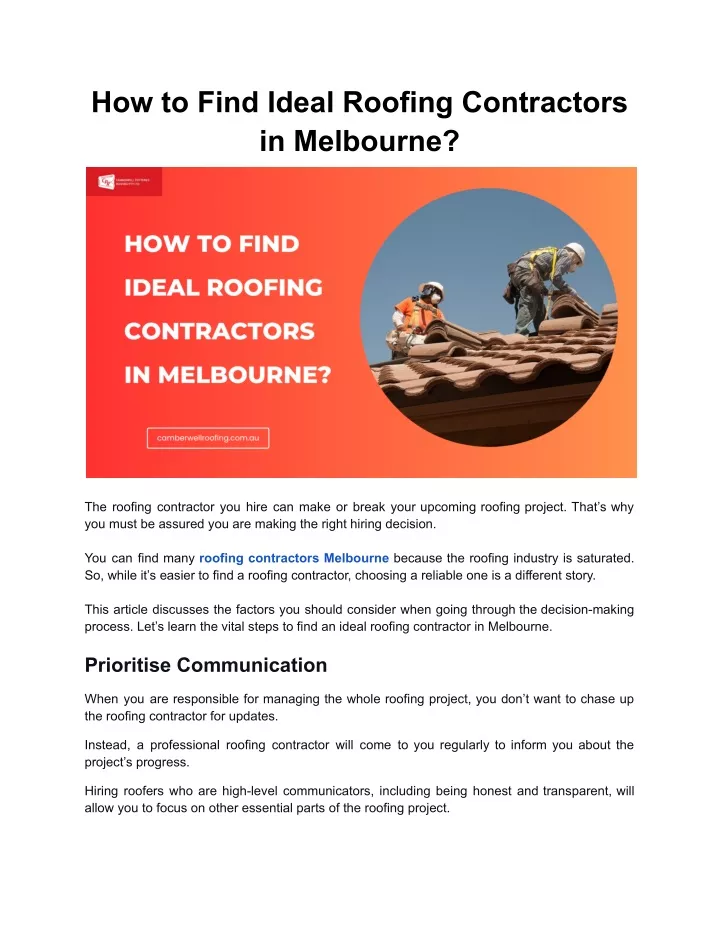 how to find ideal roofing contractors in melbourne