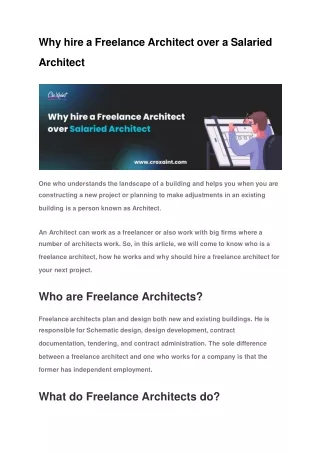 Why hire a Freelance Architect over a Salaried Architect