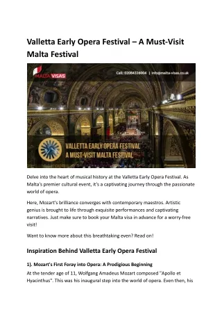 Valletta Early Opera Festival – A Must-Visit Malta Festival