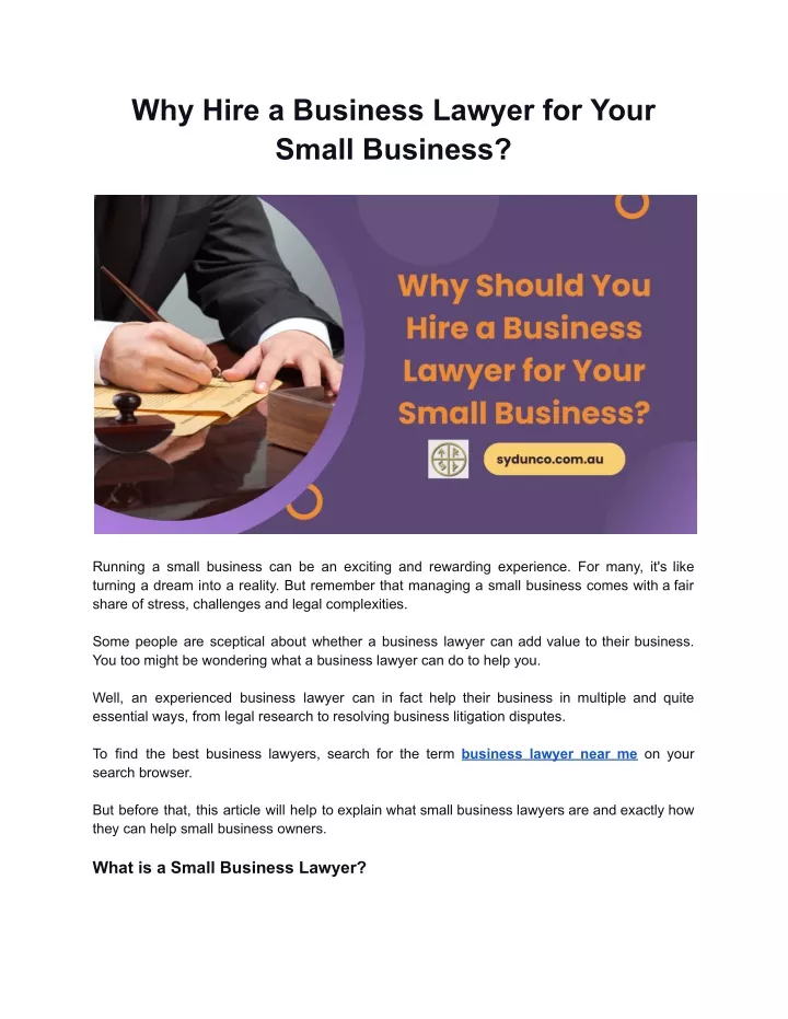 why hire a business lawyer for your small business