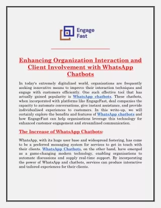 Enhancing Organization Interaction and Client Involvement with WhatsApp Chatbots