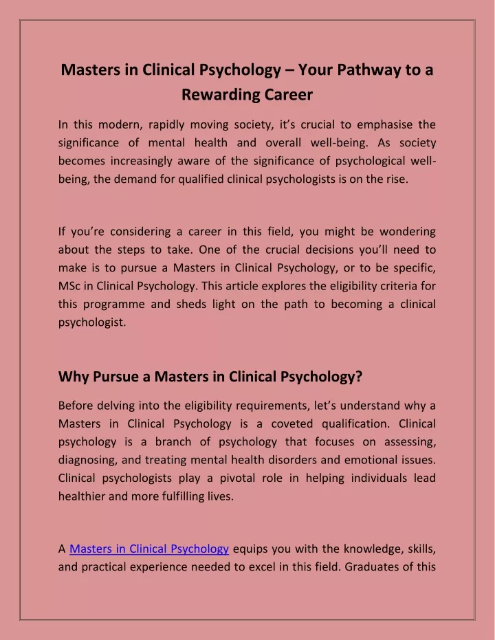 masters in clinical psychology your pathway