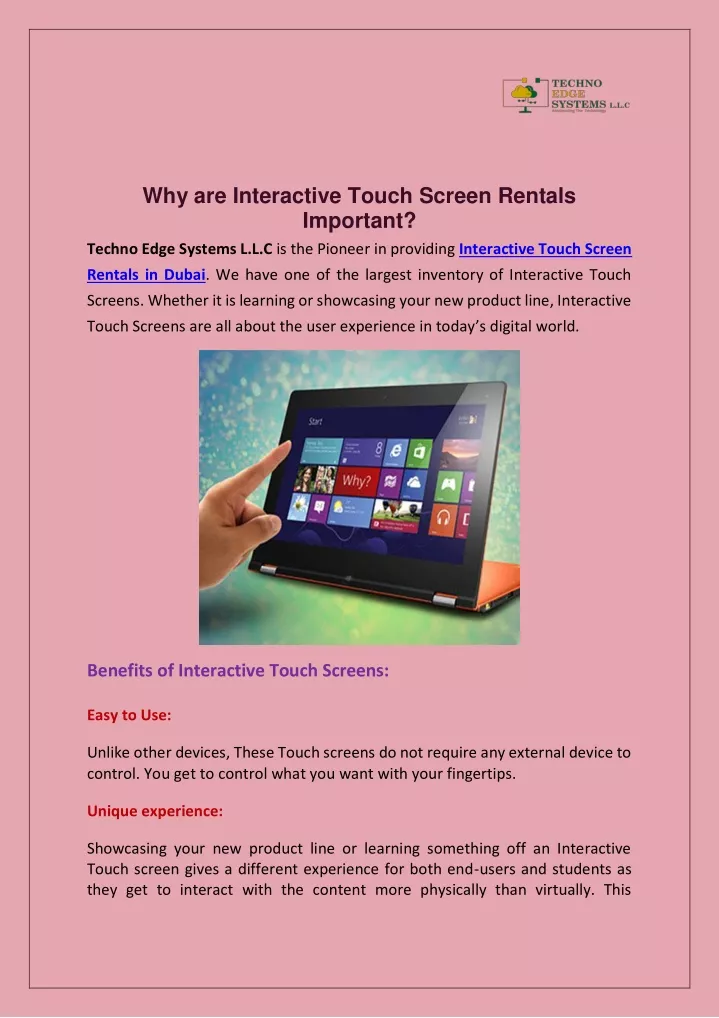 why are interactive touch screen rentals important