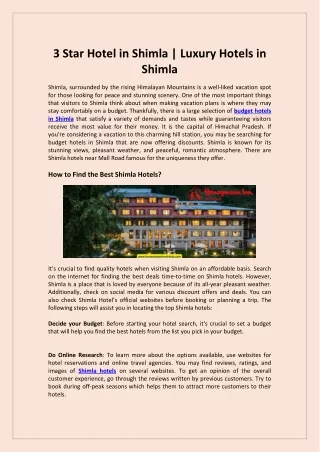 3 Star Hotel in Shimla Luxury Hotels in Shimla
