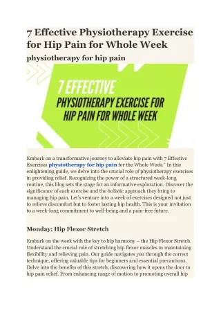 7 Effective Physiotherapy Exercise for Hip Pain for Whole Week
