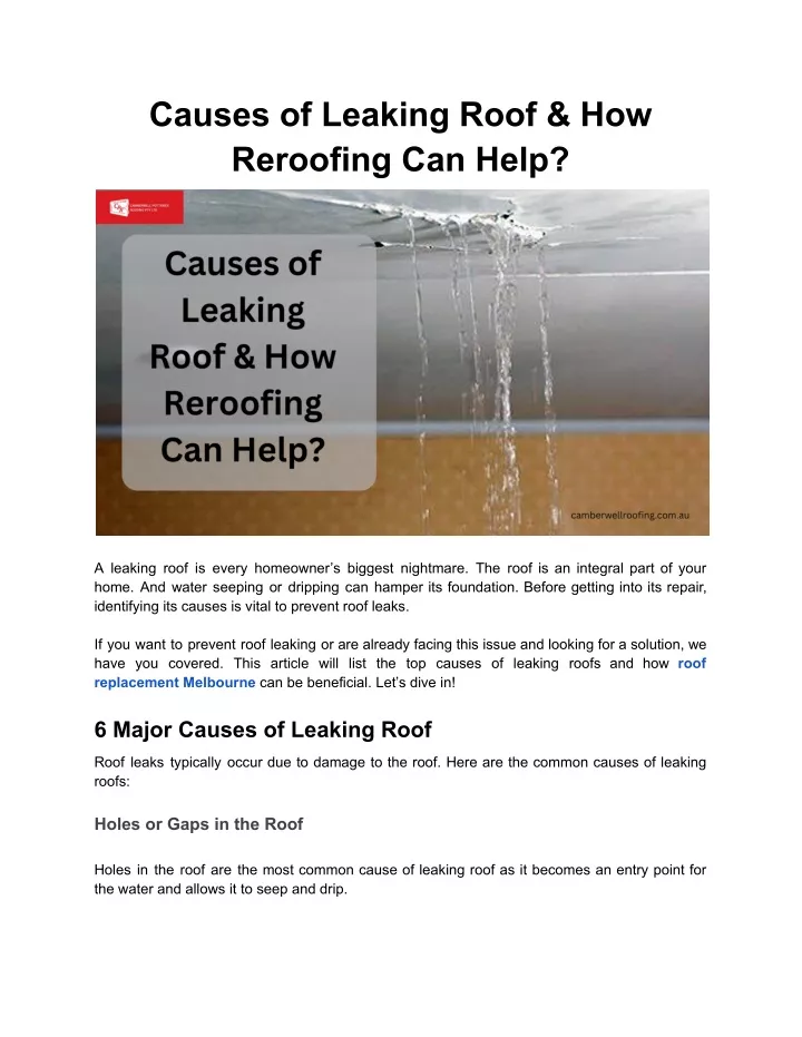 causes of leaking roof how reroofing can help