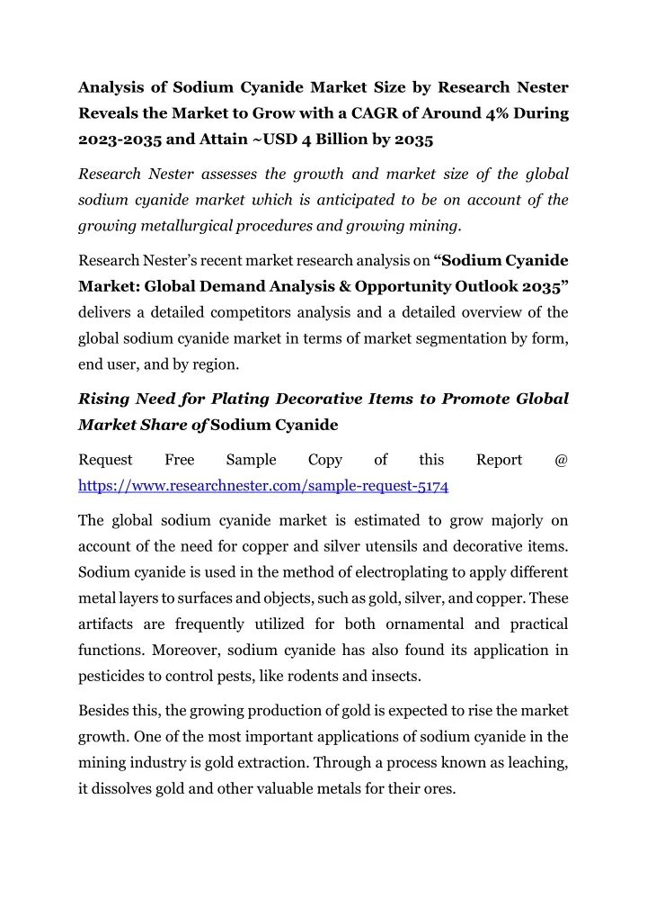 analysis of sodium cyanide market size