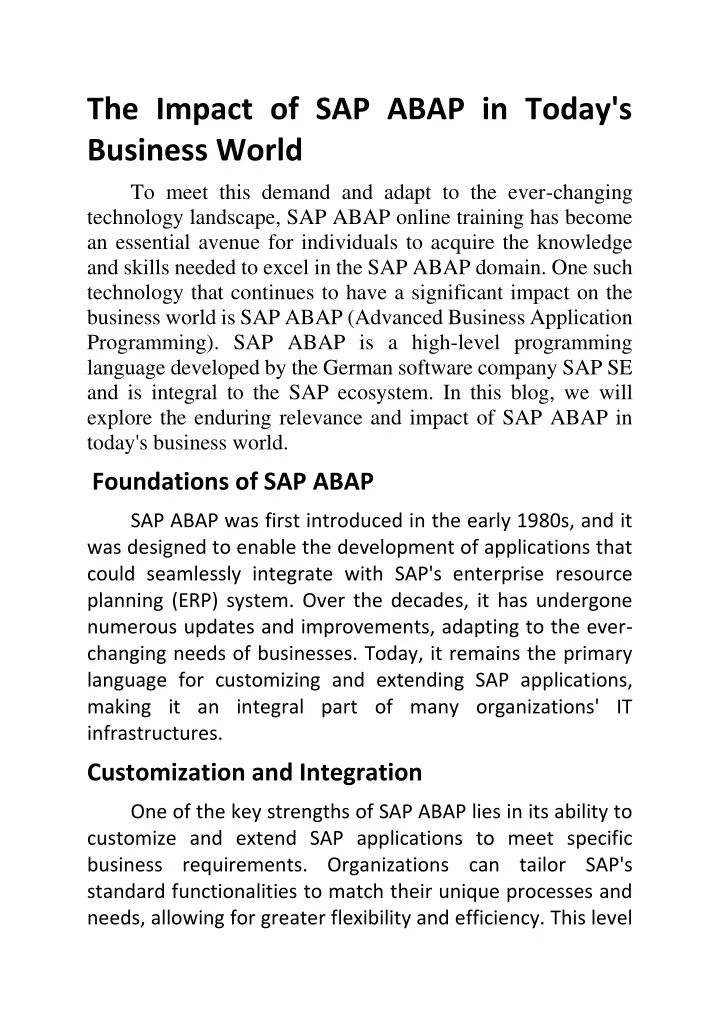 the impact of sap abap in today s business world