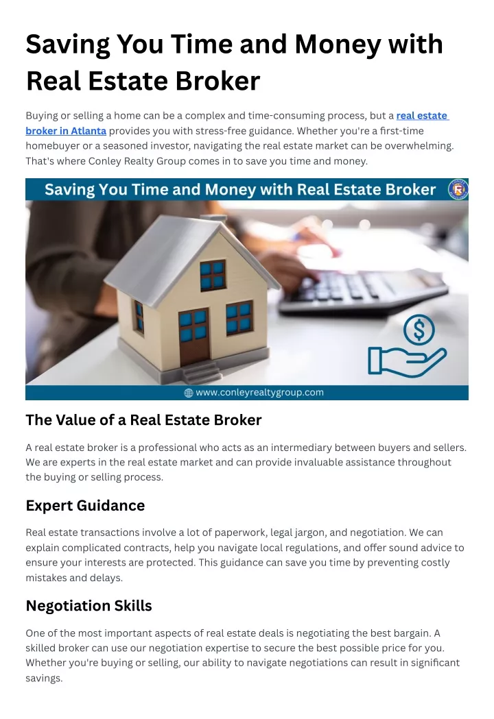 saving you time and money with real estate broker