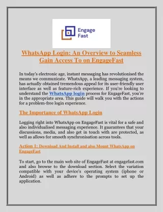 WhatsApp Login: An Overview to Seamless Gain Access To on EngageFast