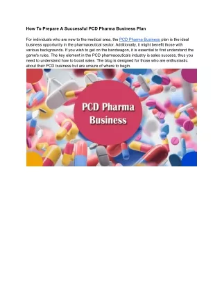 How To Prepare A Successful PCD Pharma Business Plan