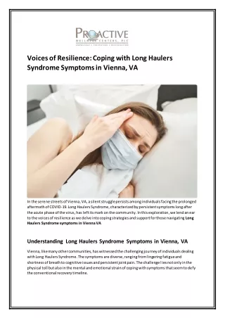 Voices of Resilience Coping with Long Haulers Syndrome Symptoms in Vienna, VA