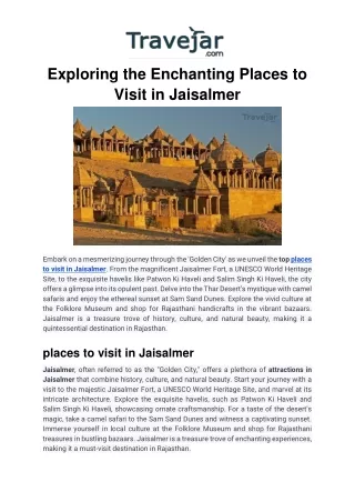 Exploring the Enchanting Places to Visit in Jaisalmer