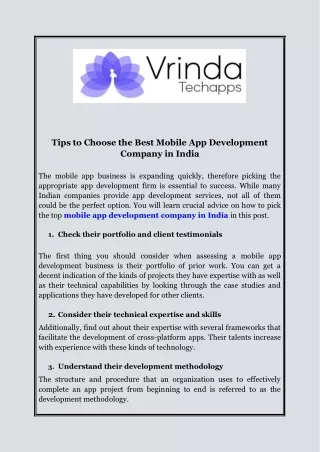 Tips to Choose the Best Mobile App Development Company in India