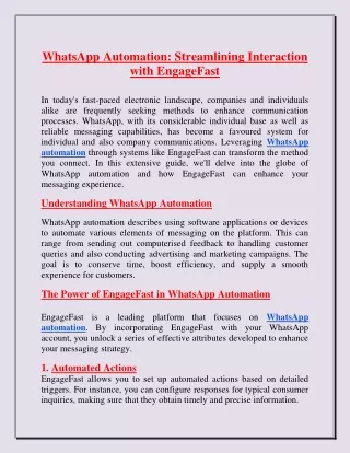 WhatsApp Automation: Streamlining Interaction with EngageFast