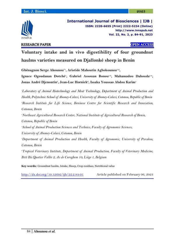 Voluntary intake and in vivo digestibility of four groundnut haulms varieties me