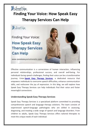 Finding Your Voice How Speak Easy Therapy Services Can Help