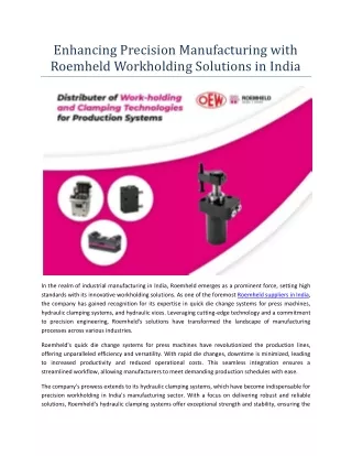 Enhancing Precision Manufacturing with Roemheld Workholding Solutions in India