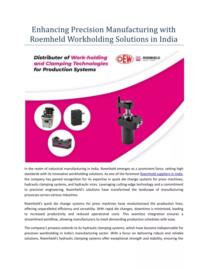 enhancing precision manufacturing with roemheld