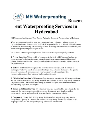 Basement Waterproofing Services in Hyderabad