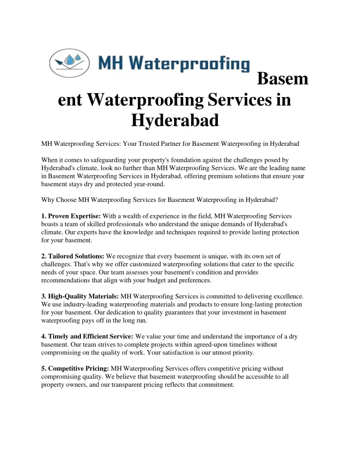 basem ent waterproofing services in hyderabad