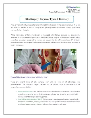 Piles Surgery _ Purpose, Types & Recovery