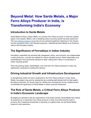 Beyond Metal_ How Sarda Metals, a Major Ferro Alloys Producer in India, is Transforming India's Economy