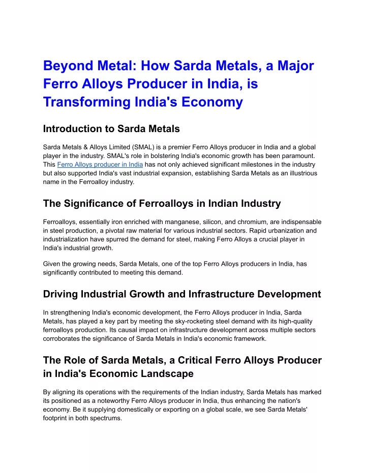 beyond metal how sarda metals a major ferro