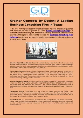 A Leading Business Consulting Firm in Texas- Greater Concepts by Design