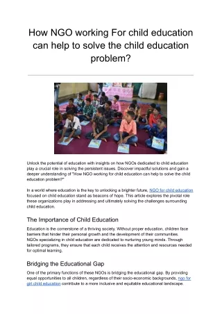 How NGO working For child education can help to solve the child education problem
