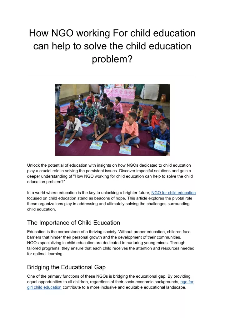 how ngo working for child education can help