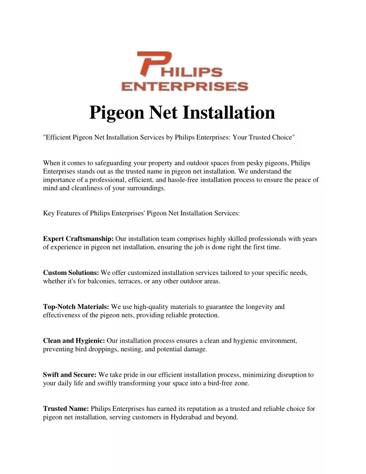 pigeon net installation
