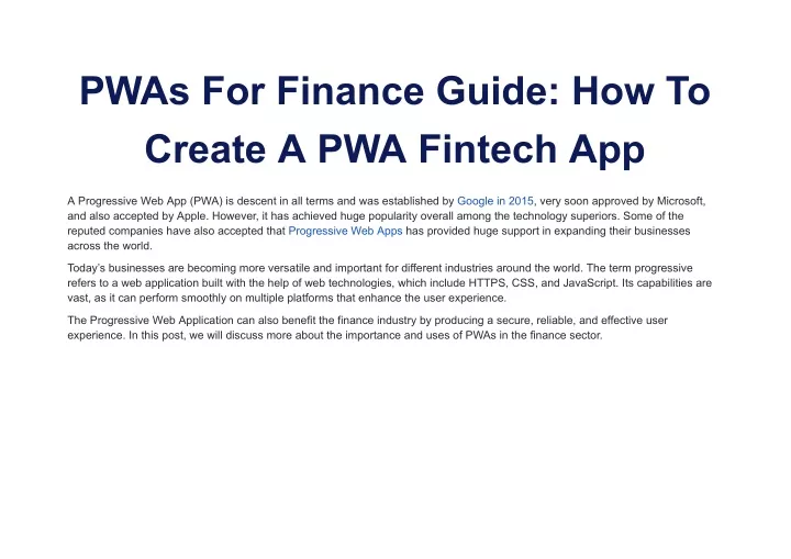 pwas for finance guide how to create