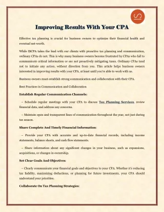 Improving Results With Your CPA