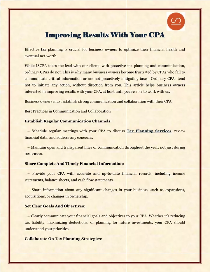 improving results with your cpa improving results