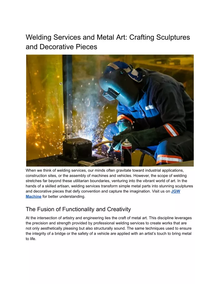 PPT - Welding Services - Crafting Metal Art & Decor | JGW Machine