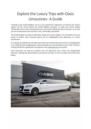 Explore the Luxury Trips with Oasis Limousines - A Guide