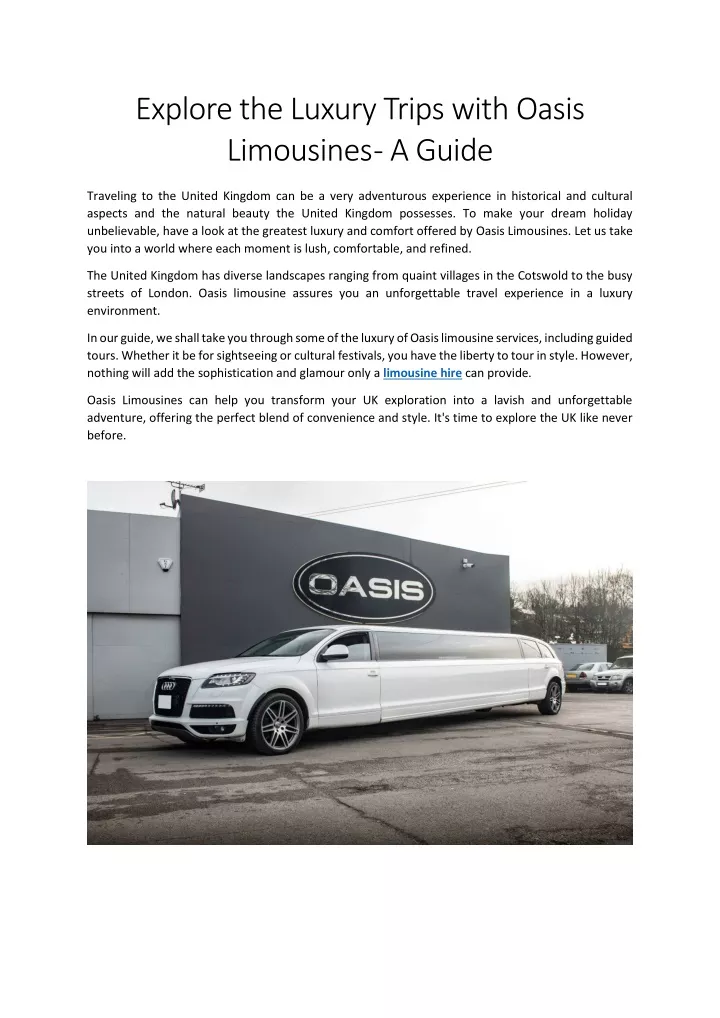 explore the luxury trips with oasis limousines