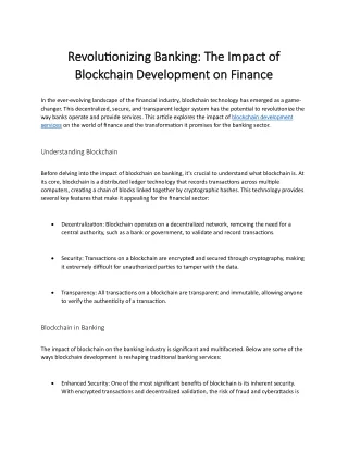 Revolutionizing Banking: The Impact of Blockchain Development on Finance