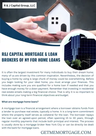 R&J Capital Mortgage & Loan Brokers of NY for Home Loans