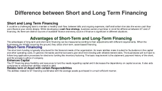 Difference between Short and Long Term Financing