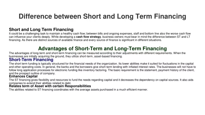 difference between short and long term financing